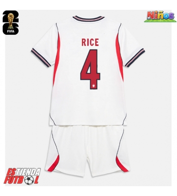 Inglaterra Declan Rice #4 Primera Equipación Niños Mundial 2026 Manga Corta (+ Pantalones cortos)
